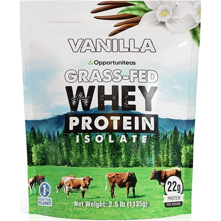 Opportuniteas Grass Fed Whey Protein Powder, Organic Vanilla, No GMO's, 2.5LB