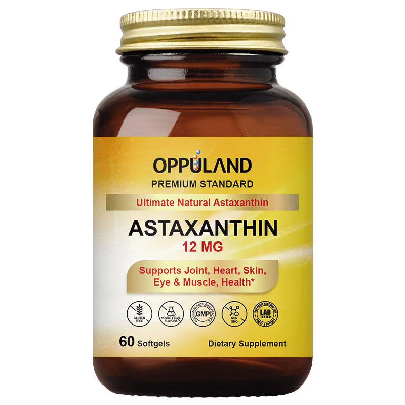 Oppuland Astaxanthin 12MG Vitamins NON-GMO, Gluten Free - No Artificial flavors 60 Soft Gel | Supporting Joint, Heart, Skin, Eye & Muscle Health