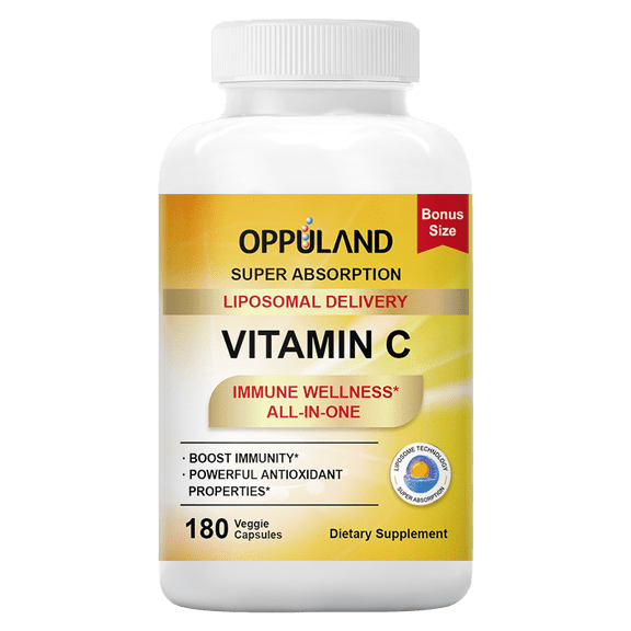Oppuland Liposomal Vitamin C 1000mg - High Absorption Immune Support, Antioxidant & Skin Health - 180 Veggie Capsules, Glass Bottle Packaging - Made in USA by Oppuland