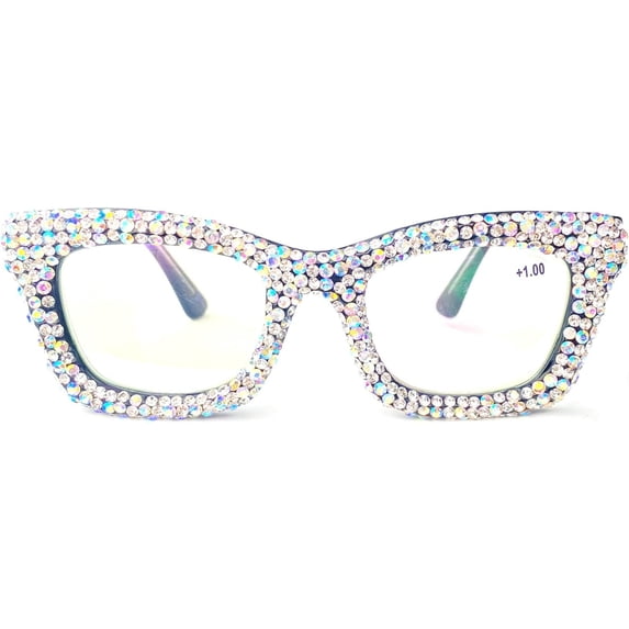 Oprah style Bling Rhinestone Square Reading Glasses For Women Shiny Diamond Blue Light Blocking Eyeglasses