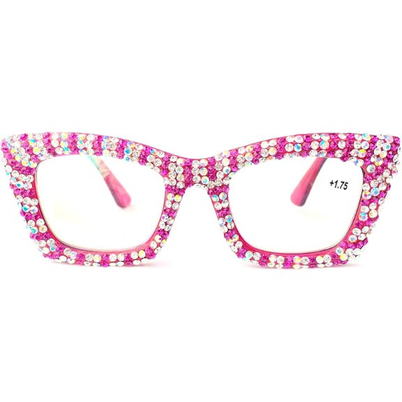 Oprah style Bling Rhinestone Square Reading Glasses For Women Shiny Diamond Blue Light Blocking Eyeglasses