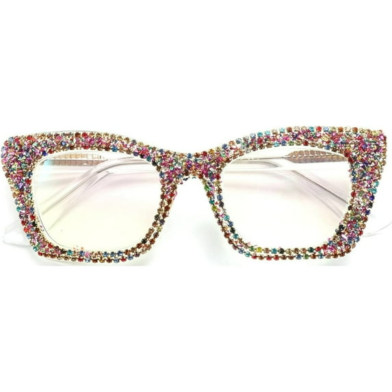 Oprah style Bling Rhinestone Square Reading Glasses For Women Shiny Diamond Blue Light Blocking Eyeglasses
