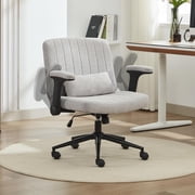 Oprisen Criss Cross Office Chair with Wheels and Adjustable Flip Arms, Extra Wide Cross Legged Desk Chair with Lumbar Pillow for Home Office, Bedroom, Apartment Linen Gray