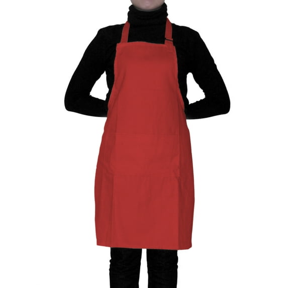 Opromo 2-Pack Cotton Canvas Adjustable Chef Kitchen Aprons-Red-L