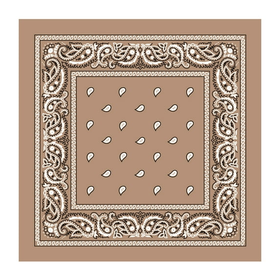 Opromo 6 Pcs 100% Cotton Paisley Bandana, 22" W x 22" H-Beige
