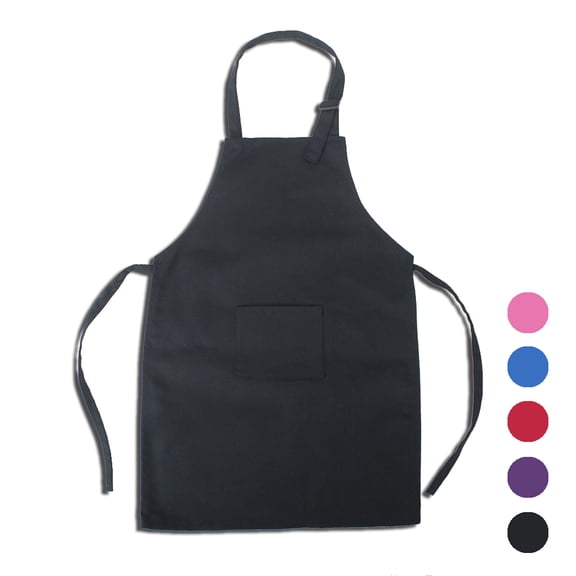Opromo Cotton Canvas Kids Aprons with Adjustable Neck Strap and Pocket, Artist Apron & Chef Apron for Cooking, Baking, Painting (S-XXL)-Black-L