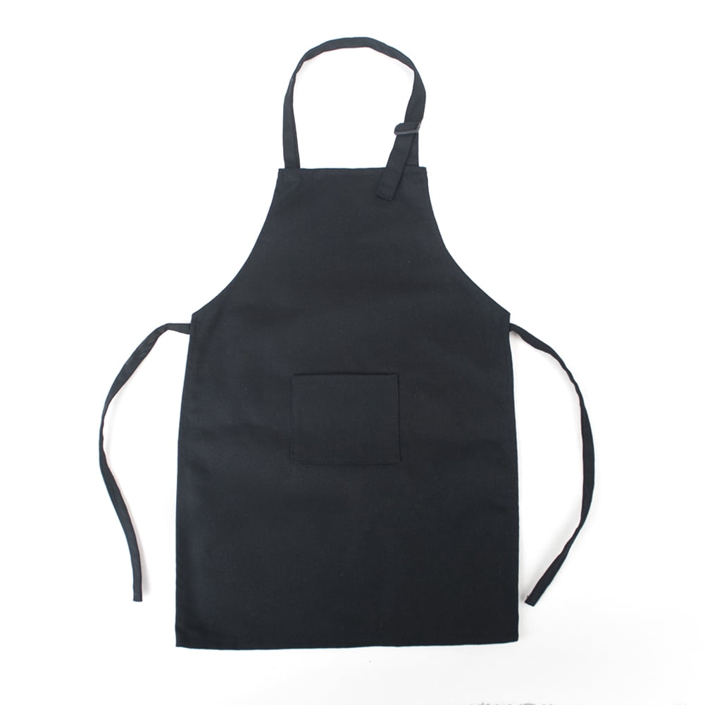 Opromo Cotton Canvas Kids Aprons with Adjustable Neck Strap and Pocket, Artist Apron & Chef Apron for Cooking, Baking, Painting (S-XXL)-Black-XL