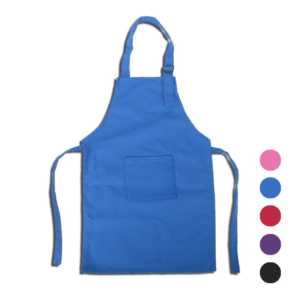 Opromo Cotton Canvas Kids Aprons with Adjustable Neck Strap and Pocket, Artist Apron & Chef Apron for Cooking, Baking, Painting (S-XXL)-Blue-M