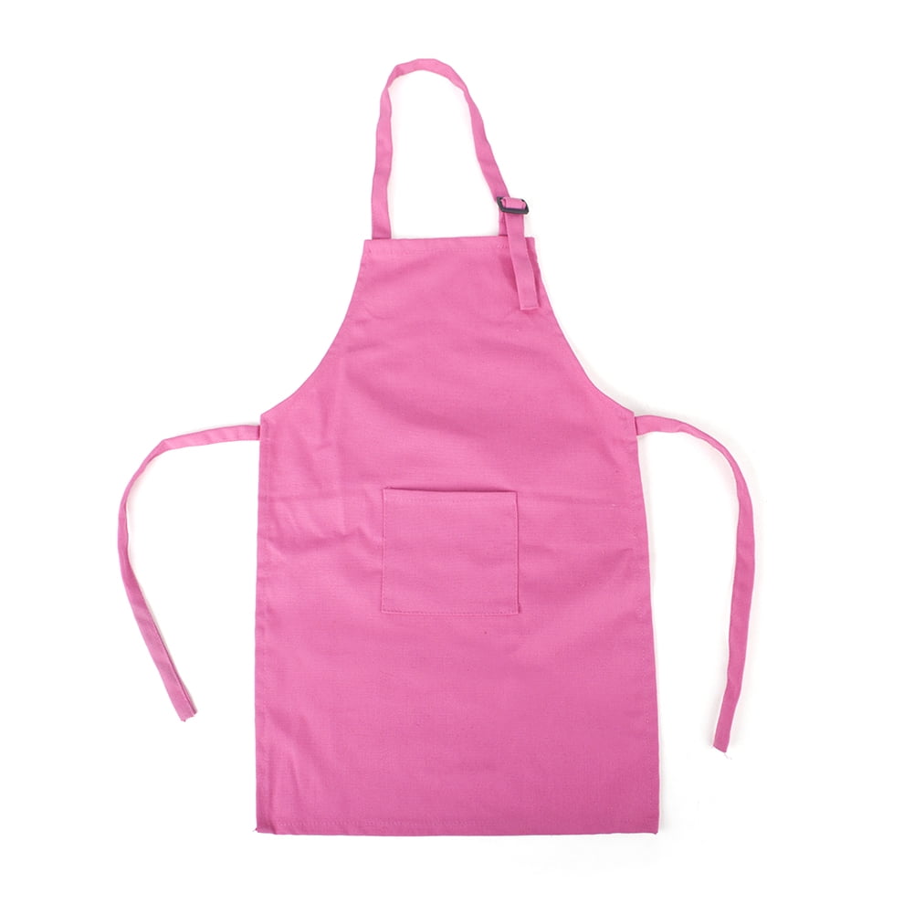 Opromo Cotton Canvas Kids Aprons with Adjustable Neck Strap and Pocket, Artist Apron & Chef Apron for Cooking, Baking, Painting (S-XXL)-Hot Pink-S