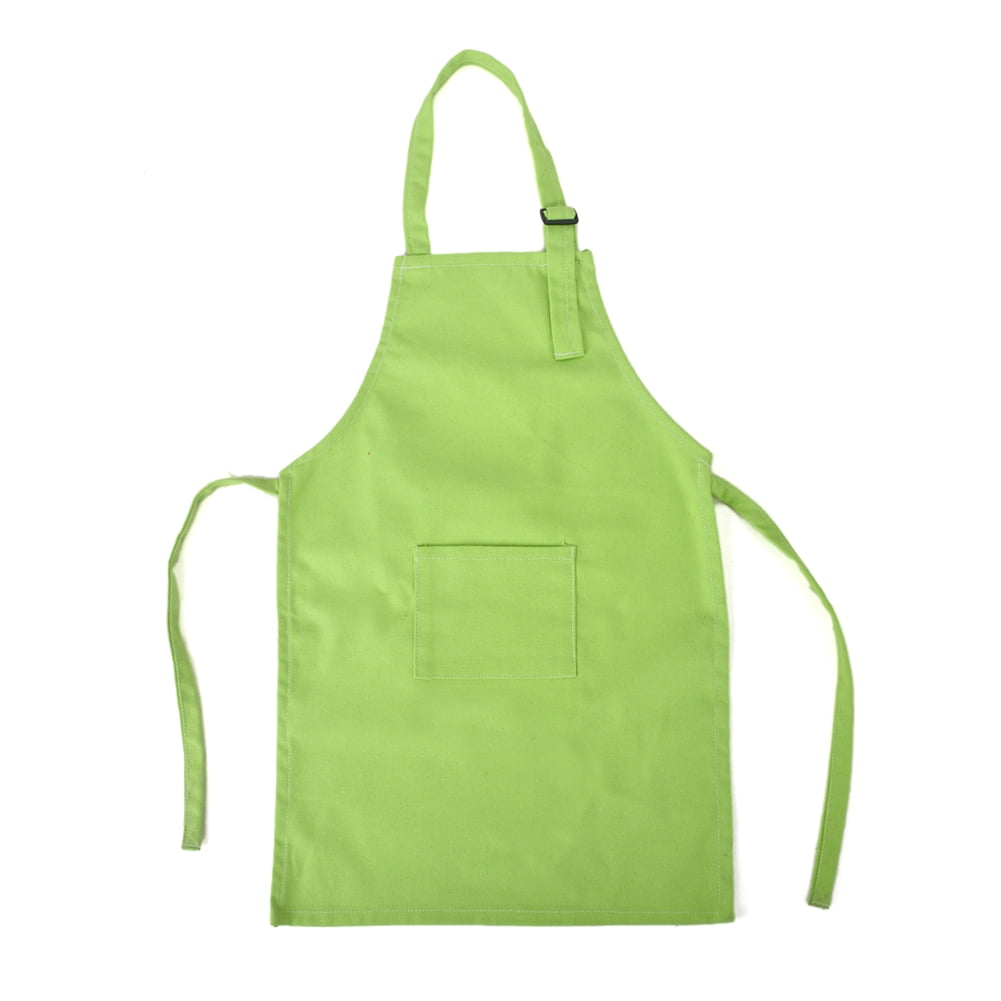 Opromo Cotton Canvas Kids Aprons with Pocket, Medium Bib, 3-5 Years Old-Green-2 Pcs