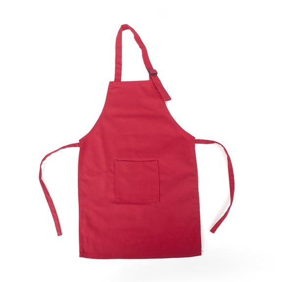 Opromo Durable Cotton Canvas Kids Aprons with Pocket, String Adjustable, 23" x 17"-Red-1 pack