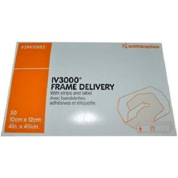 Opsite iv3000 frame delivery moisture responsive catheter dressing 4" x 4-3/4" part no. 59410882 (50/box)