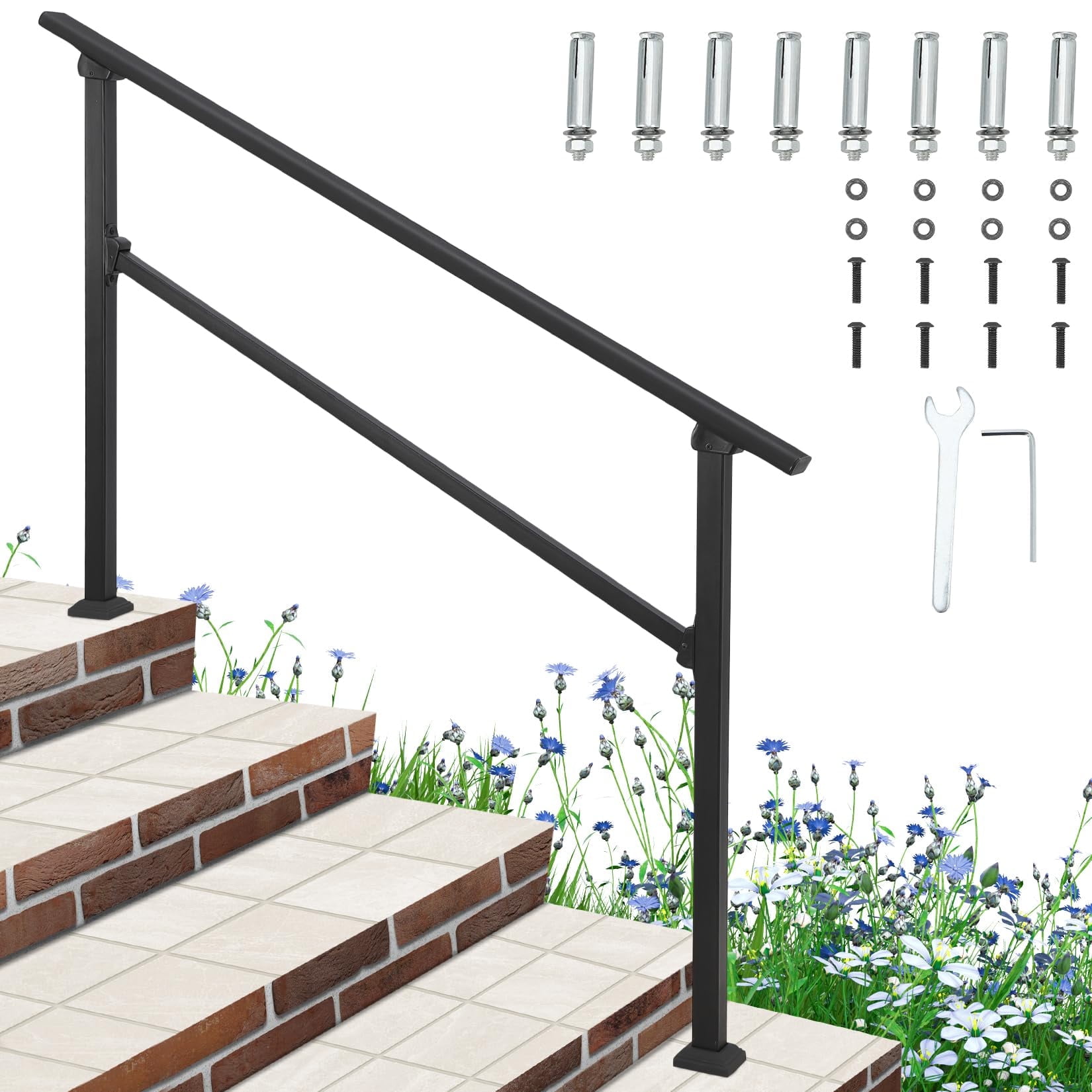 Opspring Hand Rails for Outdoor Steps, 2-6 Step Handrail & Indoor Stair ...
