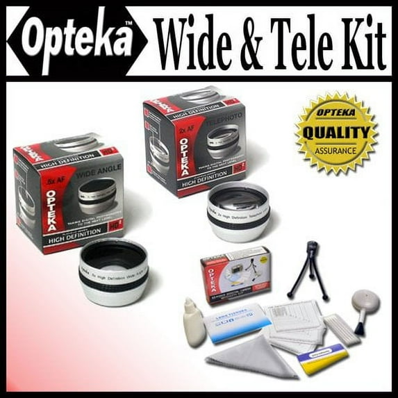 Opteka 0.5x Wide Angle & 2x Telephoto HD2 Pro Lens Set For Canon Elura, Optura 300, 400, 500, Pi, ZR10, ZR20, ZR25MC, ZR30MC, ZR40, ZR45MC, ZR50MC, ZR60, ZR65MC, ZR70MC, ZR80 Digital Camcorders