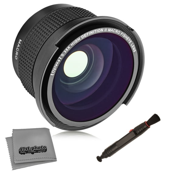 Opteka .35x HD Super AF Wide Angle Fisheye Lens with Macro and Microfiber Cloth for Canon EOS 80D, 77D, 70D, 60D, 7D, 6D, 5D, 5DS, T7i, T7s, T7, T6s, T6i, T6, T5i, T5, SL2 and SL1 Digital SLR Cameras