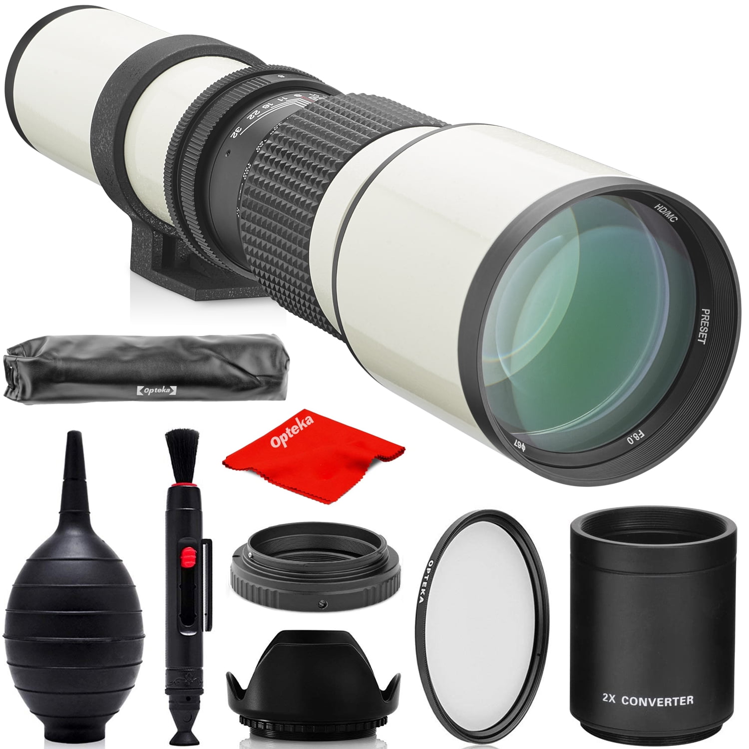 Opteka 500mm/1000mm f/8 Manual Telephoto Lens for Canon EF EOS 90D, 80D, 77D, 70D, 60D, 60Da, 1Ds, Mark III II 7D, 6D, 5D, 5DS, Rebel T8i, T7i, T7s, T7, T6s, T6i, T6, T5i, T5, T4i, SL3, SL2 (White)