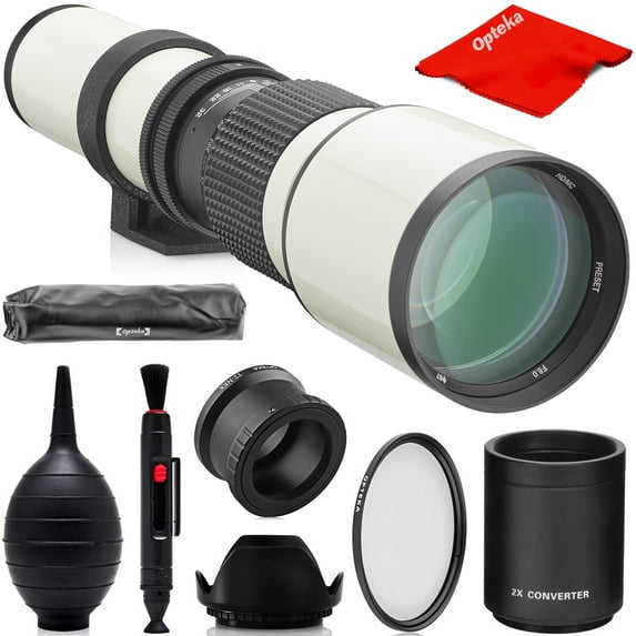 Opteka 500mm/1000mm f/8 Manual Telephoto Lens for Sony E-Mount a9, a7R, a7S, a7, a6600, a6500, a6400, a6300, a6100, a6000, a5100, a5000, a3000, NEX-7, NEX-6, 5T, 5N, 5R, 3N Mirrorless Cameras (White)