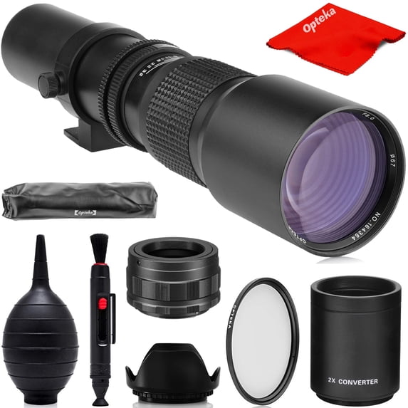 Opteka 500mm (with 2x- 1000mm) f/8 Manual Telephoto Lens for Canon RF-Mount EOS R6, R5, R3, Ra, RP and R Mirrorless Cameras