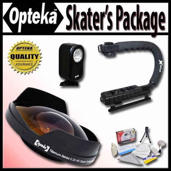 Opteka Deluxe "Skaters" Package (Includes the Opteka 0.3X Ultra Fisheye Lens, X-Grip Handle & VL-20 LED Video Light For Panasonic AG-DVD80, AG-DVX100/B, AG-HMC150 and AG-HPX170 Camcorders