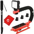 thumbnail image 1 of Opteka X-GRIP Professional Camera / Camcorder Action Stabilizing Handle with Accessory Shoe (Red) + LED Light + 67-Inch Heavy Duty Photo / Video Monopod + Tripod Mounts for GoPro + Cleaning Cloth, 1 of 5