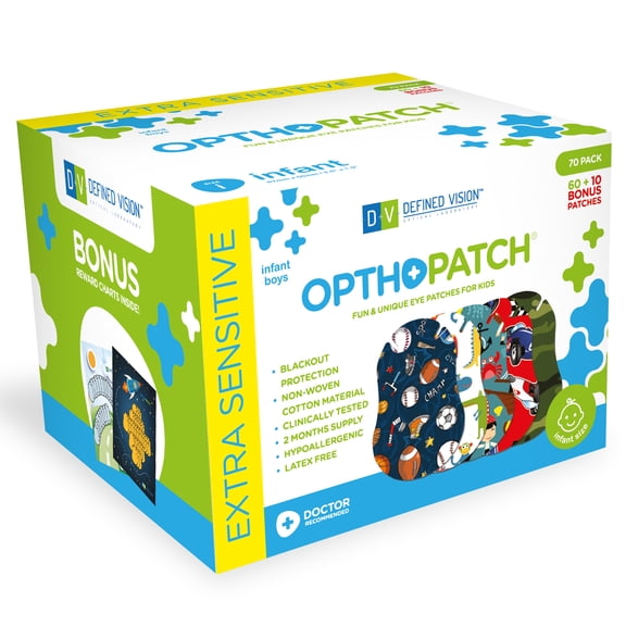 Opthopatch Eye Patches for Infants - Boys' Design [Series I] - 70 count + 2 Reward Charts