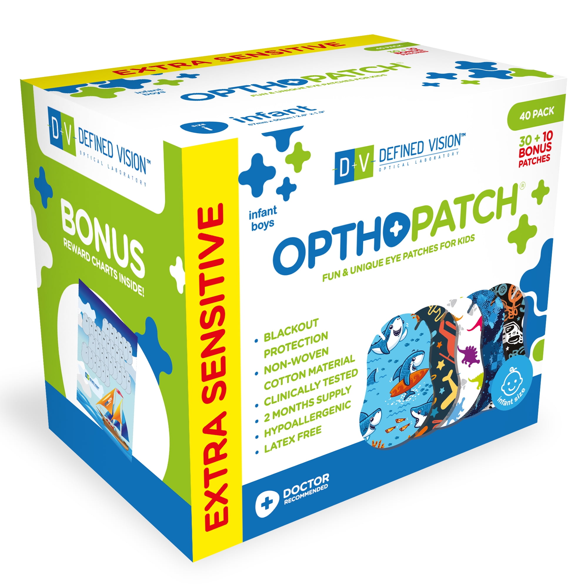 Opthopatch Eye Patches for Infants - Boys' Design [Series II] - 40 count + 1 Reward Chart