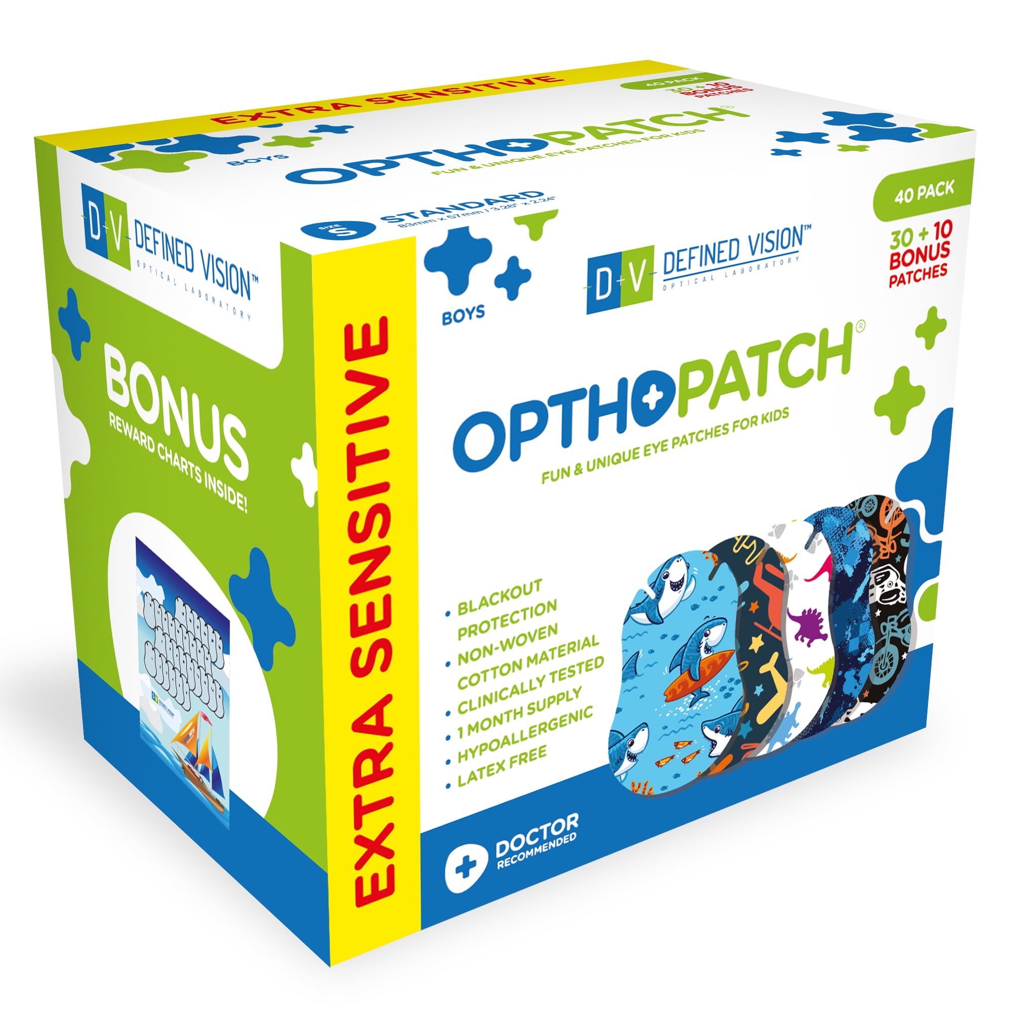 Opthopatch Eye Patches for Kids - Boys' Design [Series II] - 40 count + 1 Reward Chart