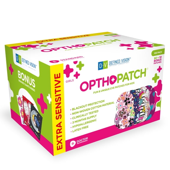 Opthopatch Eye Patches for Kids - Girls' Design [Series II] - 100 count + 3 Reward Charts