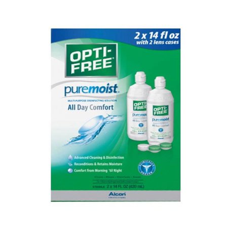Opti Free PureMoist Contact Lens Care Solution 2 pack. 14 fl. oz. With 2 Lens Cases