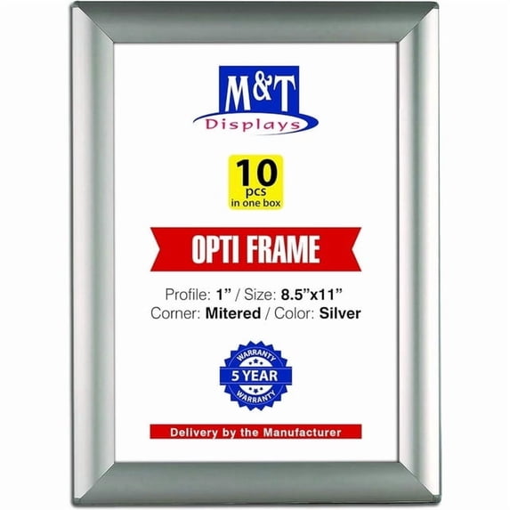 Opti Snap 8.5x11 Silver Poster Frame 1" Aluminum Profile Wall Mount Photo Document Certificate Holder - 10 Pcs