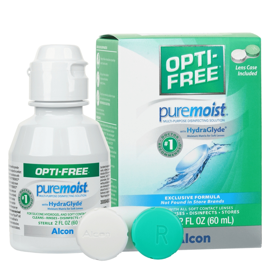 OPTI-FREE Puremoist All Day Comfort Contact Lens Cleaning Solution Trial Kit for Daily Use, 2 fl oz