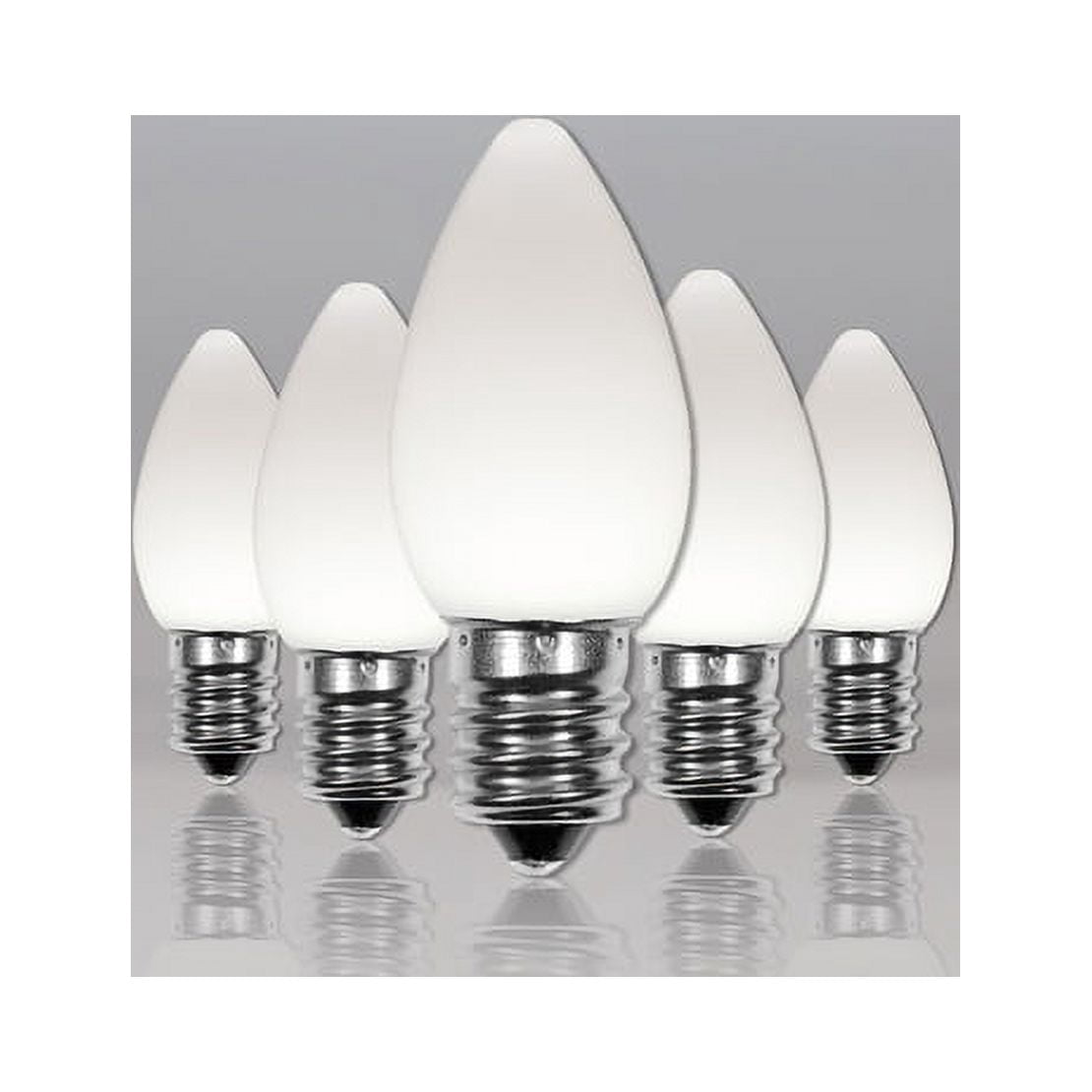 OptiCore C7 Opaque Ceramic Style Cool White LED Christmas Lights Replacement Bulbs, Pack of 25, Shatterproof 0.84W, E12 Base