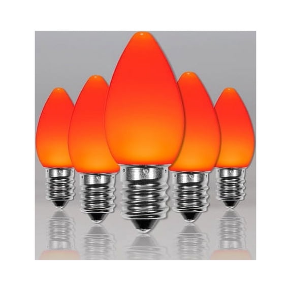 OptiCore C7 Opaque Ceramic Style Orange LED Christmas Lights Replacement Bulbs, Pack of 25, Shatterproof 0.84W, E12 Base