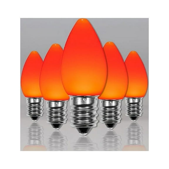 OptiCore C7 Opaque Ceramic Style Orange LED Christmas Lights Replacement Bulbs, Pack of 25, Shatterproof 0.84W, E12 Base