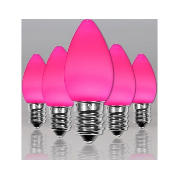 OptiCore C7 Opaque Ceramic Style Pink LED Christmas Lights Replacement Bulbs, Pack of 25, Shatterproof 0.84W, E12 Base