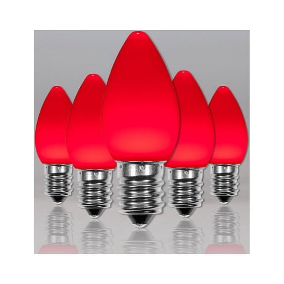OptiCore C7 Opaque Ceramic Style Red LED Christmas Lights Replacement Bulbs, Pack of 25, Shatterproof 0.84W, E12 Base