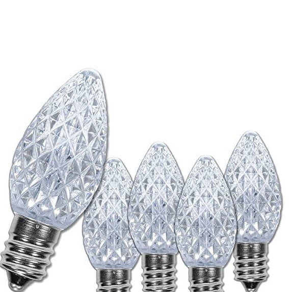 OptiCore C7 Shatterproof Cool White LED Christmas Lights Replacement Bulbs, Pack of 25, 0.84W, E12 Candelabra Base