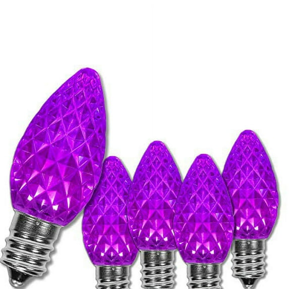 OptiCore C7 Shatterproof Purple LED Christmas Lights Replacement Bulbs, Pack of 25, 0.84W, E12 Candelabra Base