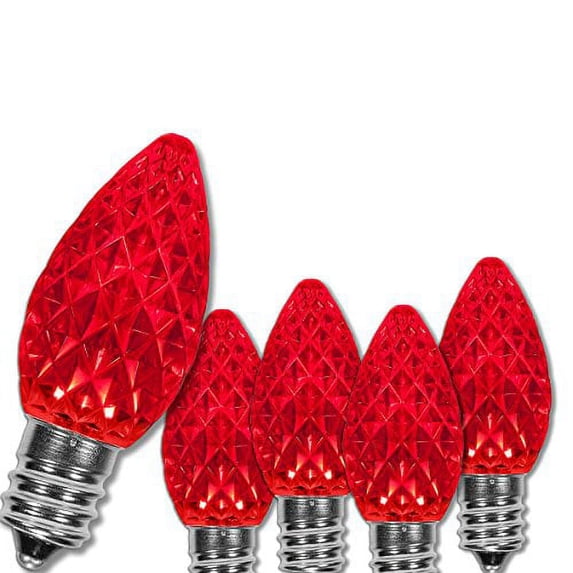 OptiCore C7 Shatterproof Red LED Christmas Lights Replacement Bulbs, Pack of 25, 0.84W, E12 Candelabra Base