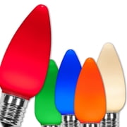 OptiCore C9 Opaque Ceramic Style Multicolor LED Christmas Lights Replacement Bulbs, Pack of 25, Shatterproof 0.84W, E17 Base