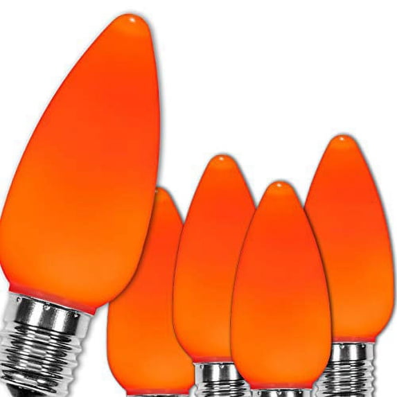 OptiCore C9 Opaque Ceramic Style Orange LED Christmas Lights Replacement Bulbs, Pack of 25, Shatterproof 0.84W, E17 Base