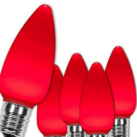 OptiCore C9 Opaque Ceramic Style Red LED Christmas Lights Replacement Bulbs, Pack of 25, Shatterproof 0.84W, E17 Base