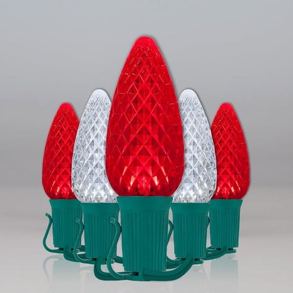 OptiCore C9 Red and White Christmas Lights (Cool White), LED String Lights with Shatterproof Christmas Bulbs, 50 Lights, 50ft