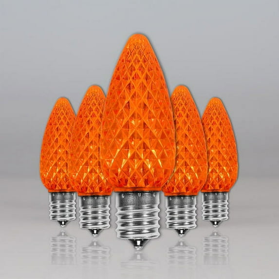 OptiCore C9 Shatterproof Orange LED Christmas Lights Replacement Bulbs for String Lights, Pack of 25, 0.84W, E17 Base
