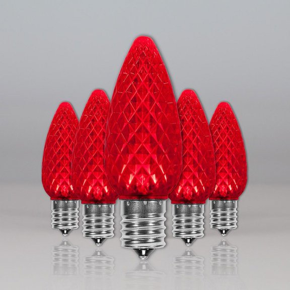 OptiCore C9 Shatterproof Red LED Christmas Lights Replacement Bulbs for String Lights, Pack of 25, 0.84W, E17 Base