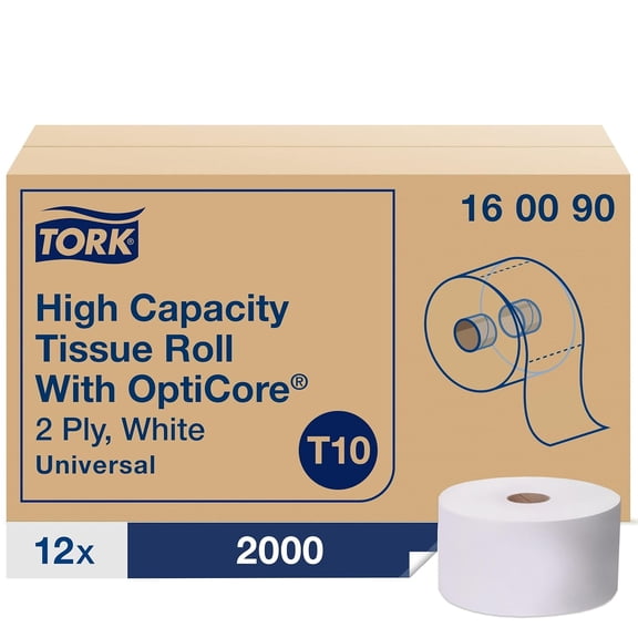 OptiCore. Mid-size Toilet Paper Roll White T10, Universal, 2-ply, 12 x 2000 sheets, 160090