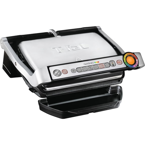 OptiGrill Stainless Steel Electric Grill, 4 Servings, 6 Automatic Cooking Modes, Intelligent Grilling, Rare to Well-Done, Panini Press, Nonstick Removable Plates, Indoor, Silver
