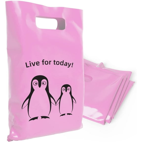 OptiPak 12x15 Merchandise Bags - Plastic Bags with Handles - Package Bags Live for Today Bulk of 50 Pack Light Pink