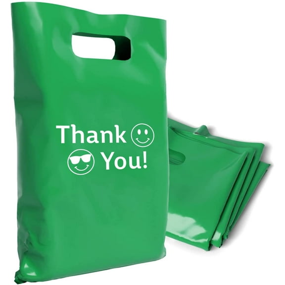 OptiPak 12x15 Merchandise Bags - Plastic Bags with Handles - Package Bags - Thank you Bulk of 50 Pack Green