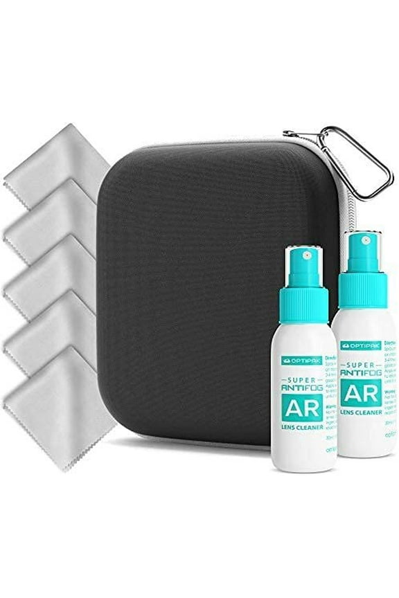 Face Mask Storage Case Kit with Anti Fog Spray & Lens Cleaner Cloth Black